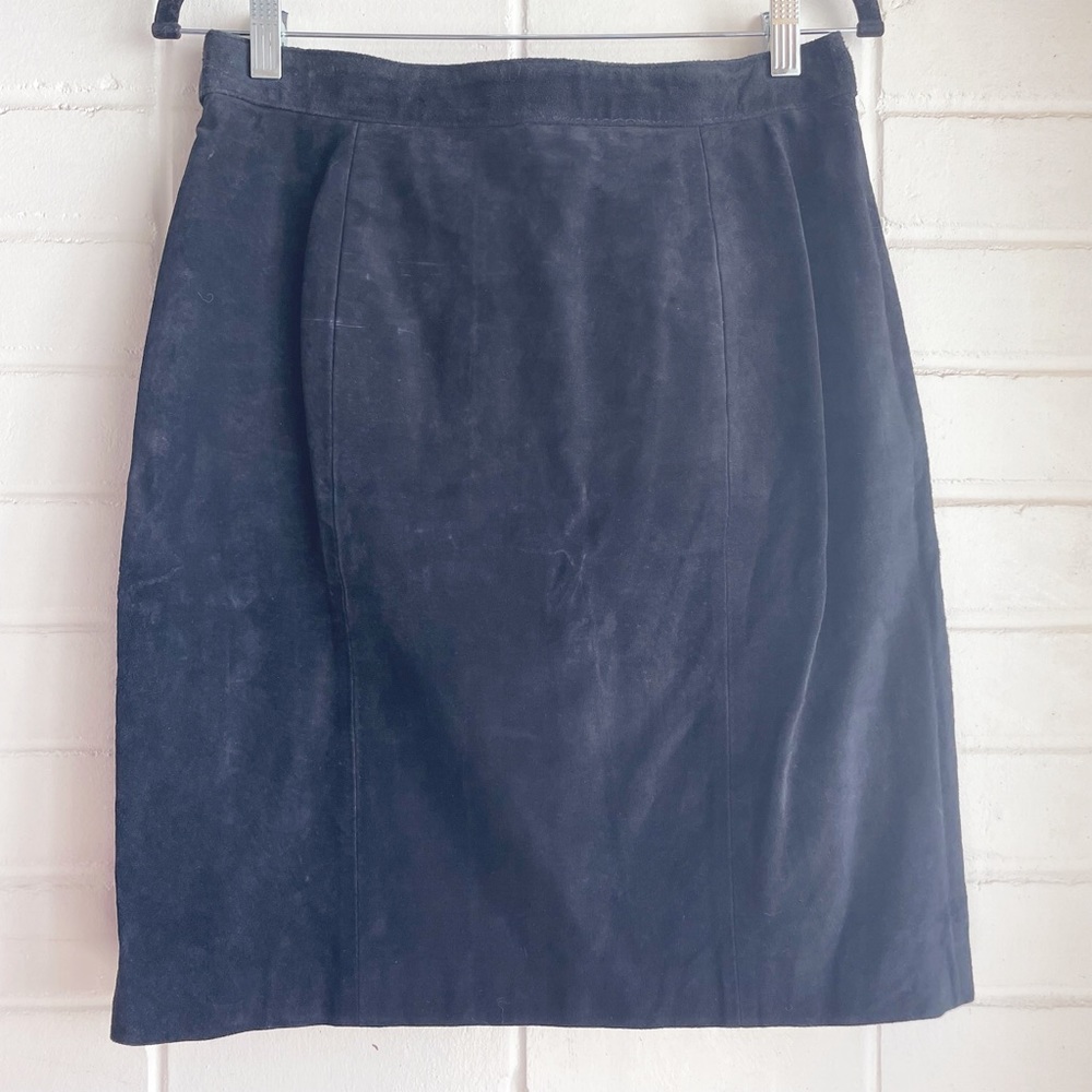 VINTAGE Global Identity Black Suede Leather Pencil Skirt